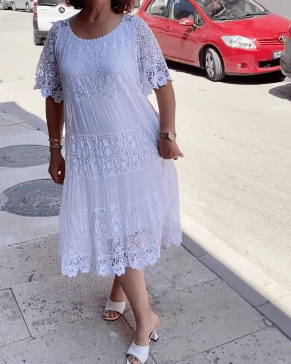 🔥 Solid Color Short Sleeve Lace Dress