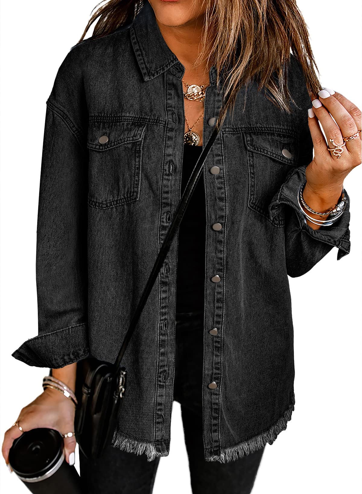 Women's Casual Denim Button Down Distressed Jacket