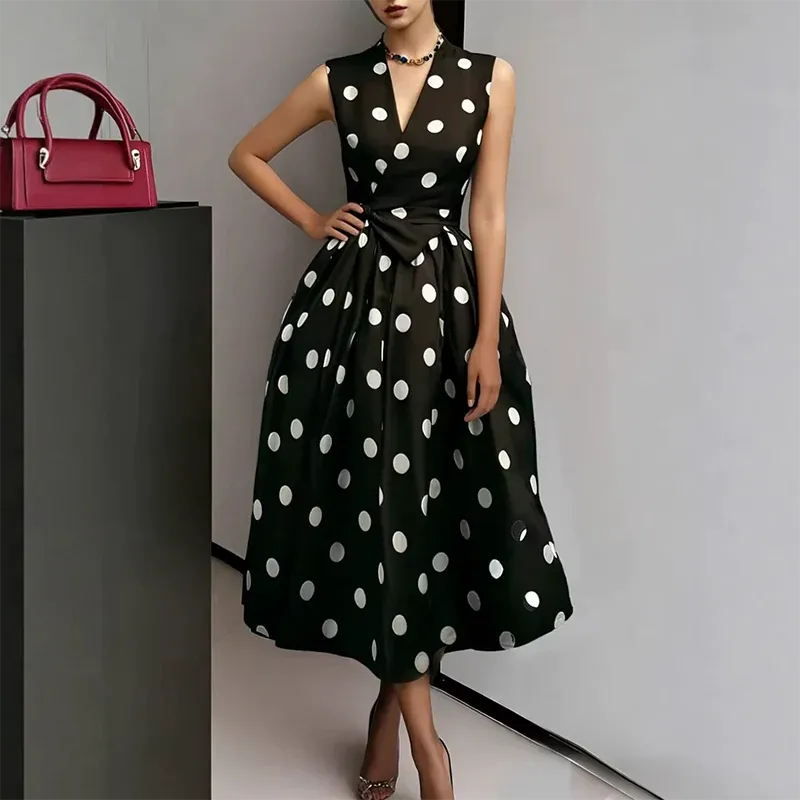 ⏰Women's Polka Dot Sleeveless V-Neck Dress