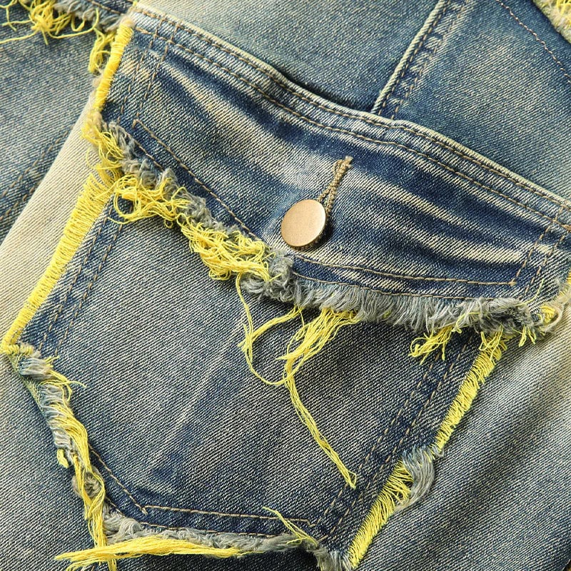 ✂️ Men's Deconstructed Frayed Flare Jeans – Vintage Wash & Stretch Cotton – Bold Streetwear