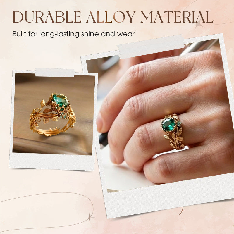 💥Green Synthetic Crystal Ring with Intricate Leaf