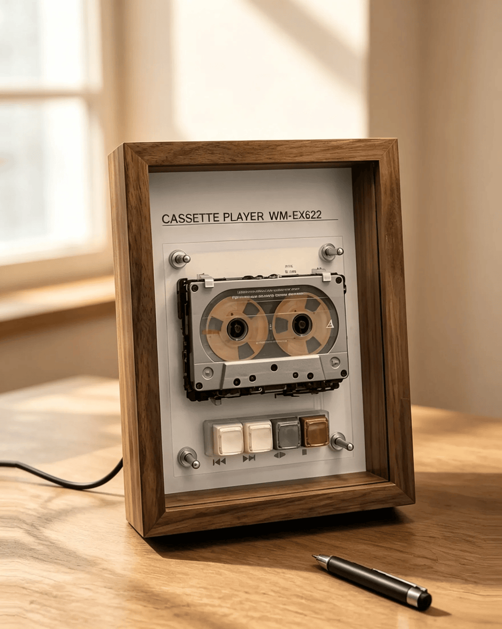 🎉Vintage Cassette Player Frame with Functional Tape Playback & Retro Wall Art Design