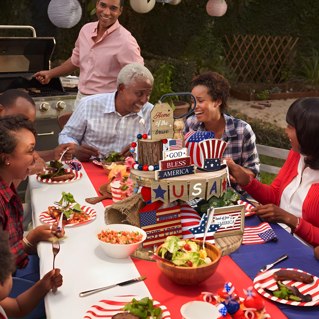 12 pieces of patriotic farmhouse layered tray decoration set July 4th, God bless America