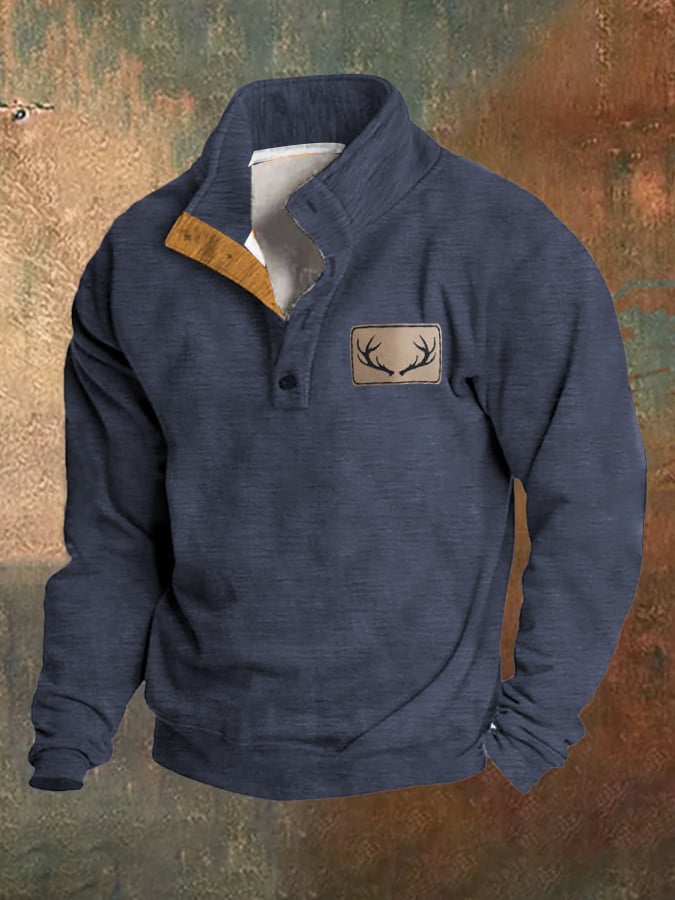 Fleece Vintage Western Antler Hunting Enthusiast Stand Collar Sweatshirt