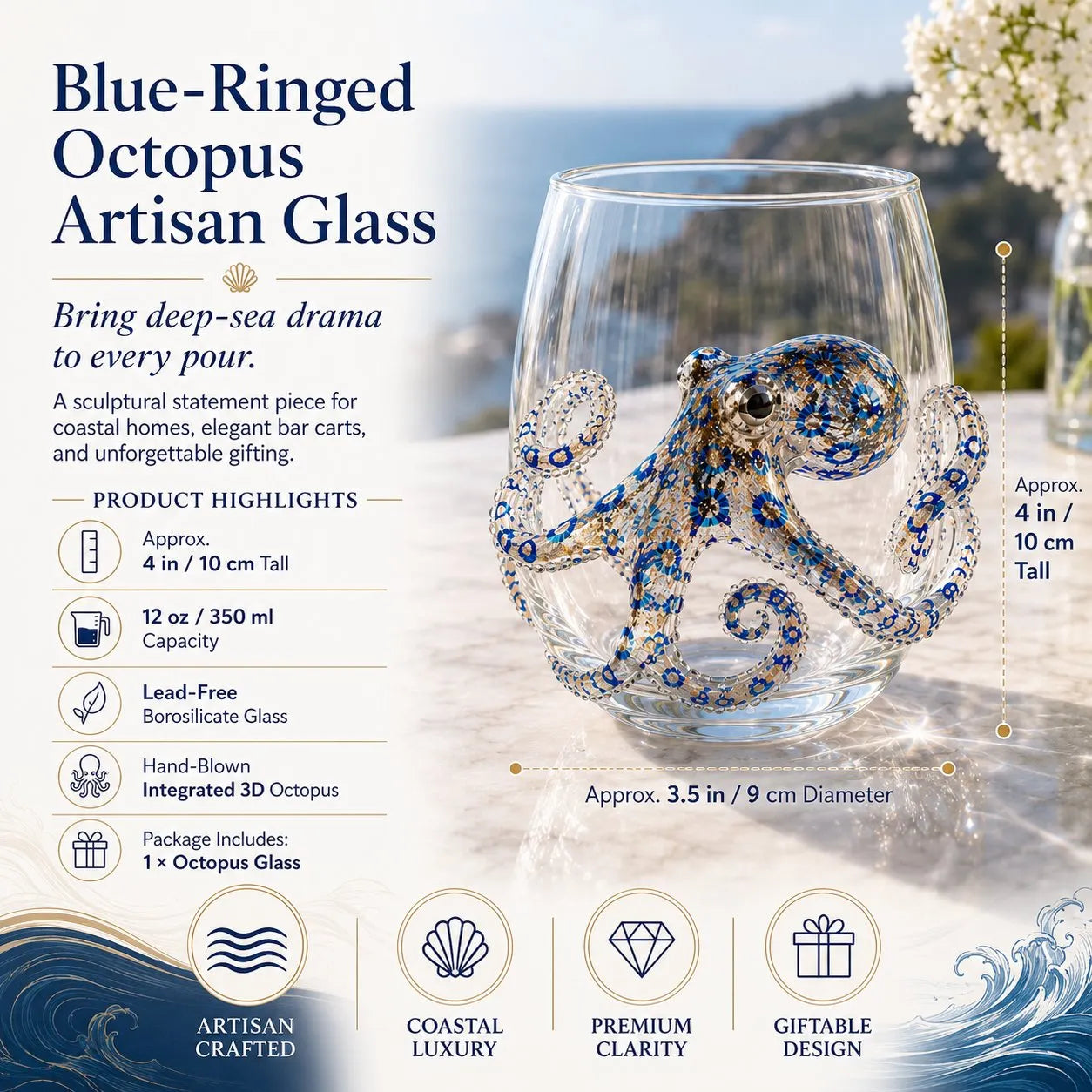 🌊 3D Ocean Animal Artisan Glassware Collection | For Fresher Sips, Sunlight-Catching Details, Coastal Elegance & Elevated Home Bar Vibes ✨