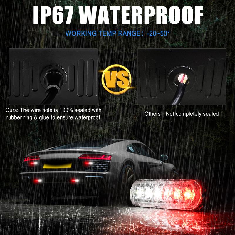 Dual-Color LED Strobe Warning Light |  Red and White Warning Light for Car Truck, Roadside Safety, Home Emergency Kits