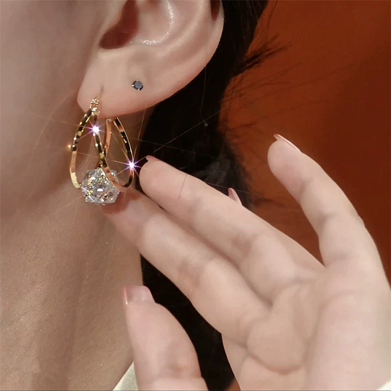 🌸 🌸Double Hoop Sparkling Zirconia Ball Earrings