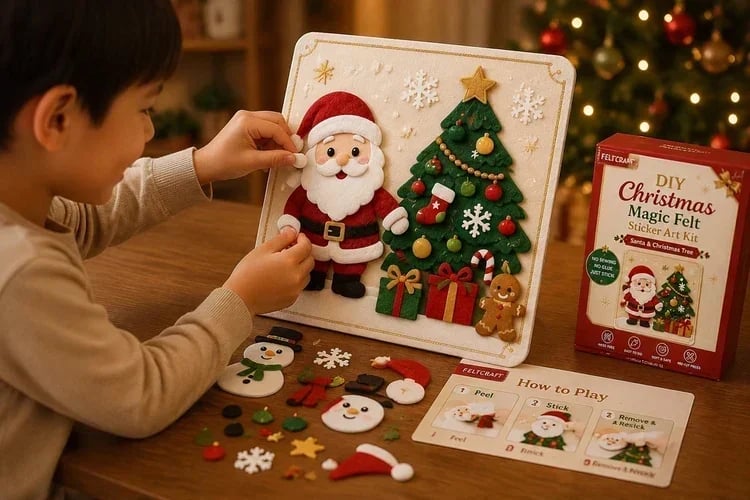 🎄 DIY Christmas Magic Felt Sticker Art Kit – Peel, Stick & Create