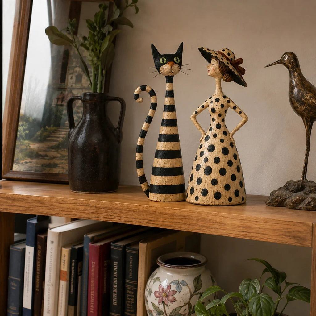 🎉✨Vintage  Cat & Lady Sculptures