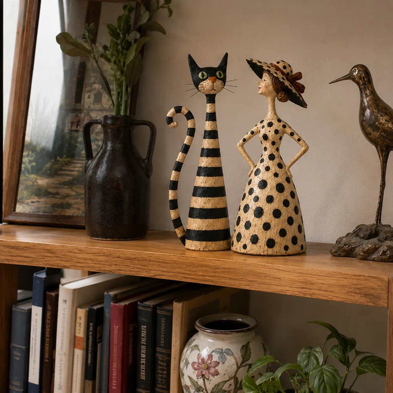 🎉✨Vintage  Cat & Lady Sculptures