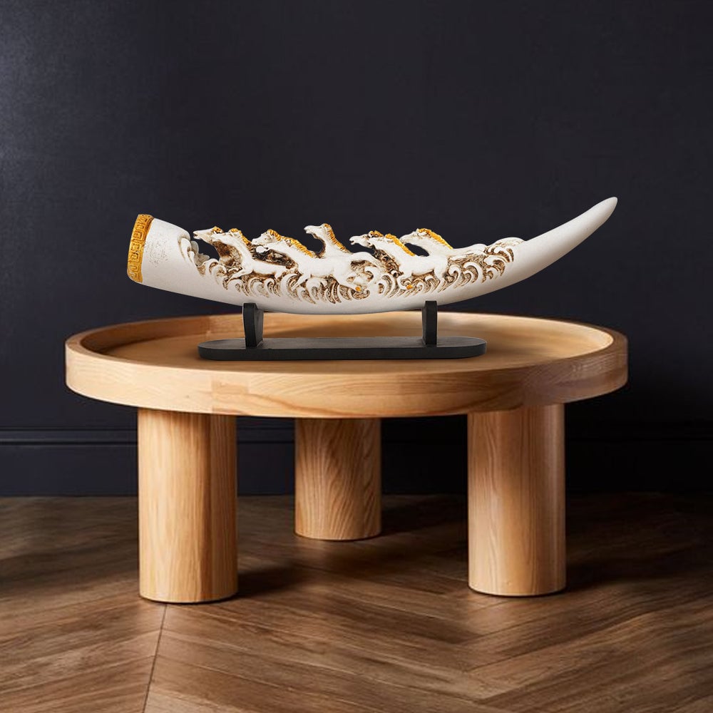 Eight Running Horses Carved In Tusk | Feng Shui Table Accent