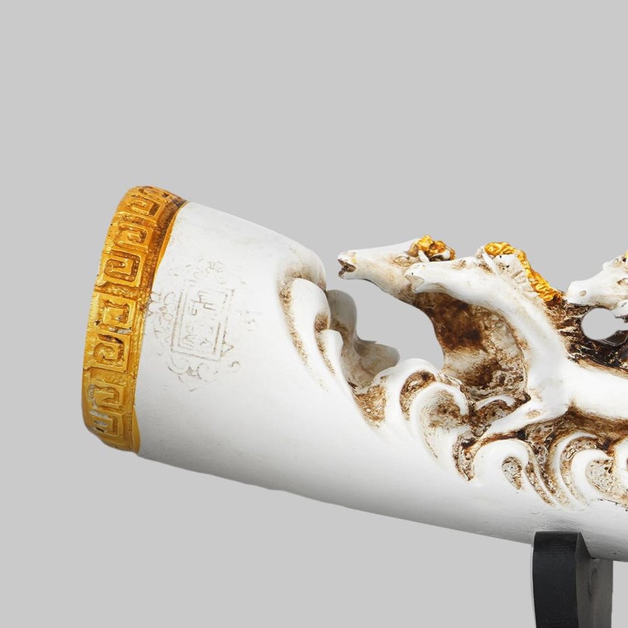 Eight Running Horses Carved In Tusk | Feng Shui Table Accent