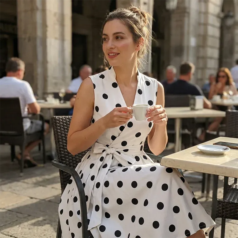 ⏰Women's Polka Dot Sleeveless V-Neck Dress