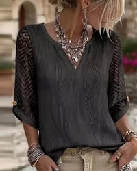 v-neck-lace-panel-solid-line-blouse