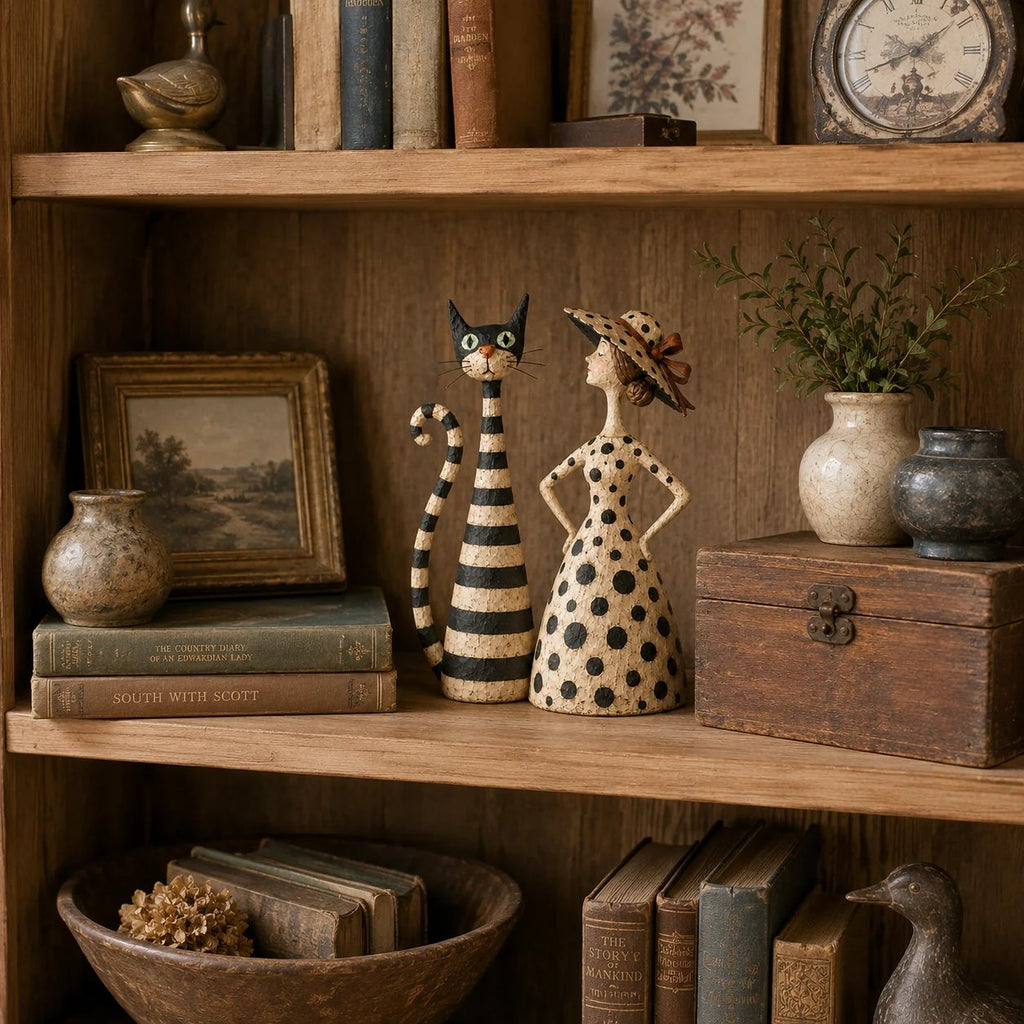 🎉✨Vintage  Cat & Lady Sculptures