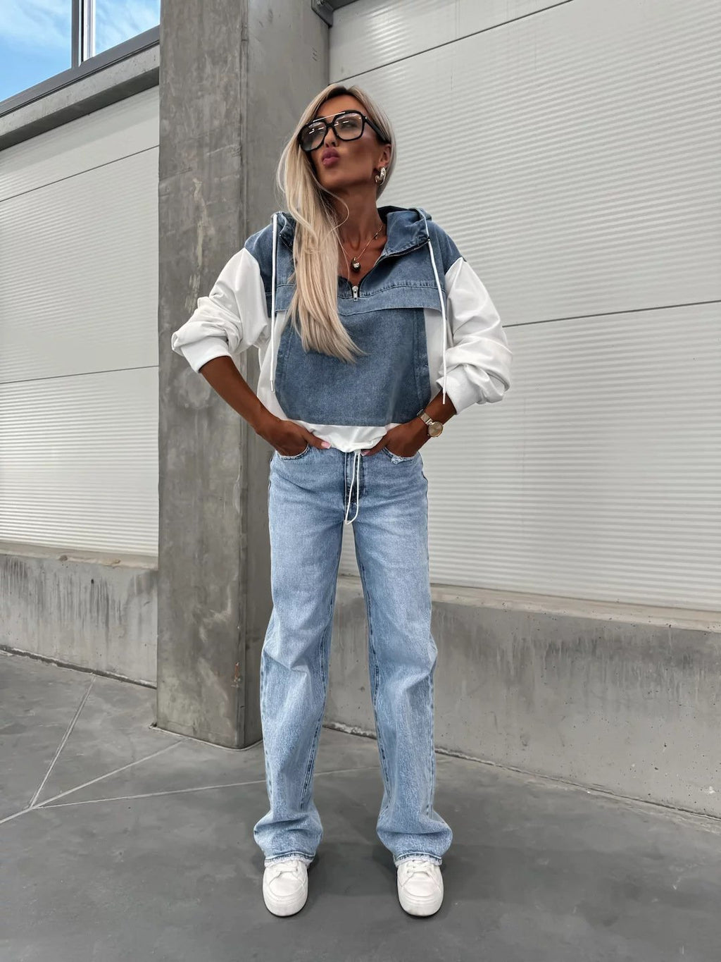 Women's Hooded Denim Patchwork Sweatshirt🍂
