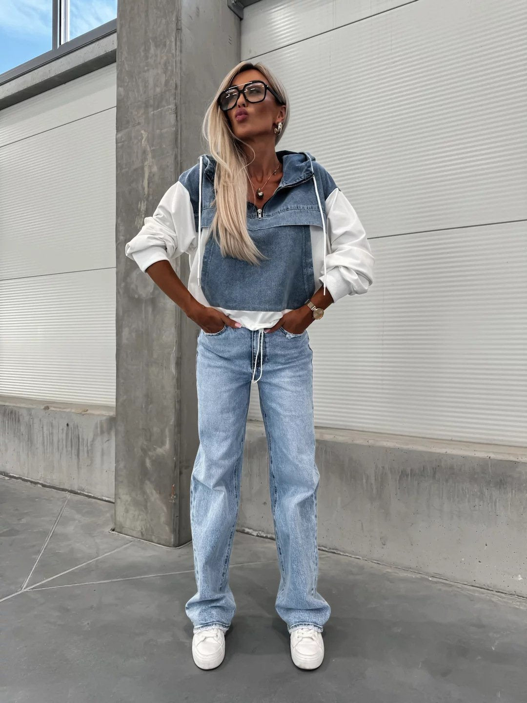 Women's Hooded Denim Patchwork Sweatshirt🍂