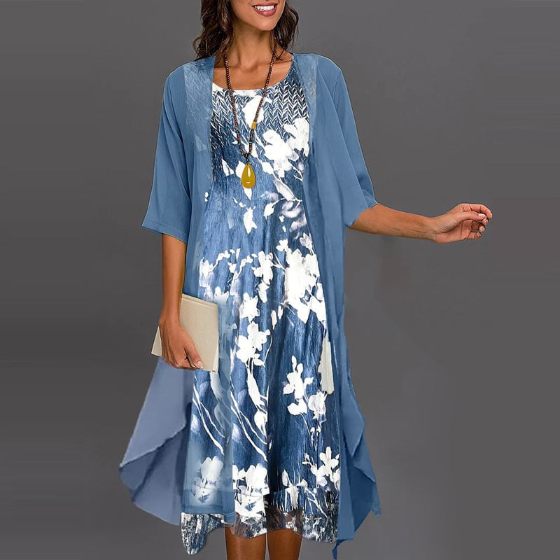 🌸Elegant 2-piece set: half-sleeved blouse + dress