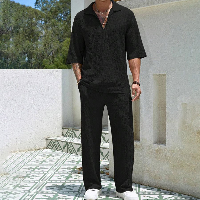 💖Men's 2 Pieces Short Sleeve V-Neck Top & Pants Sets