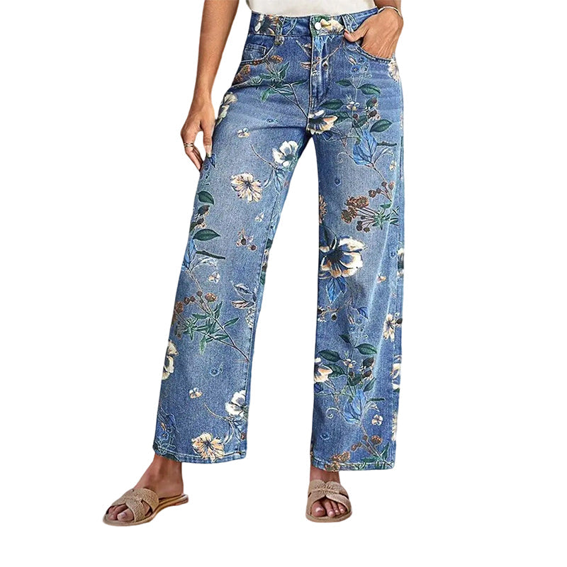 📢📢 !! ⏰Women's Floral Print Straight-Leg Jeans