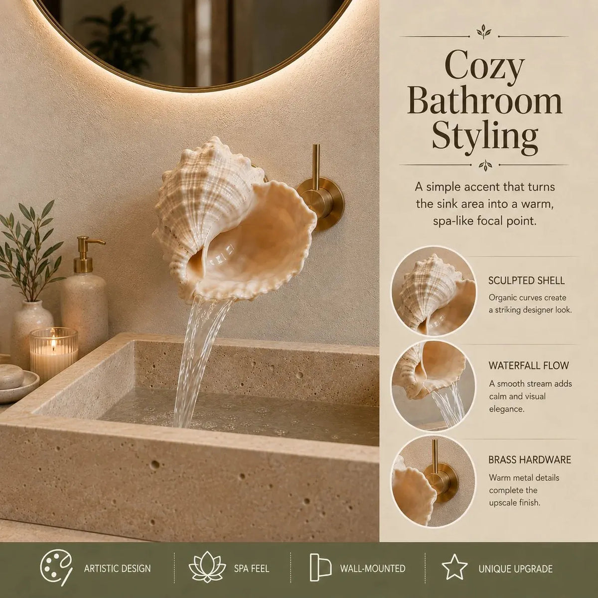 🐚Coastal Seashell Wall-Mount Faucet