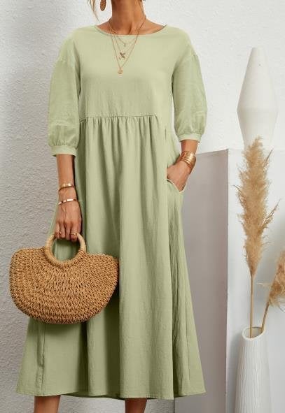 💝Lantern Sleeve Cotton And Linen Summer Dress