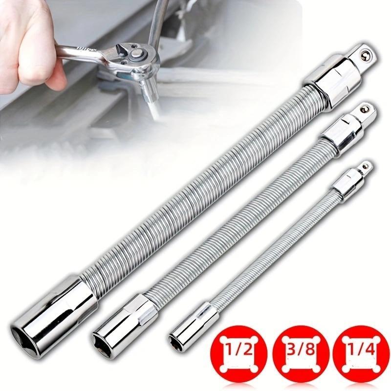 Universal Electric Wrench Socket, 3 Counts Bendable Flexible Shaft, Extension Rod & Force Connecting Rod For Home, Car & Office, Repair Socket Wrench Tools