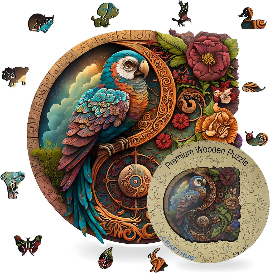 🎄 Christmas Special 🎁: Irregular Circular Wooden Puzzle with Exotic Birds 🦜 and Animals 🐾
