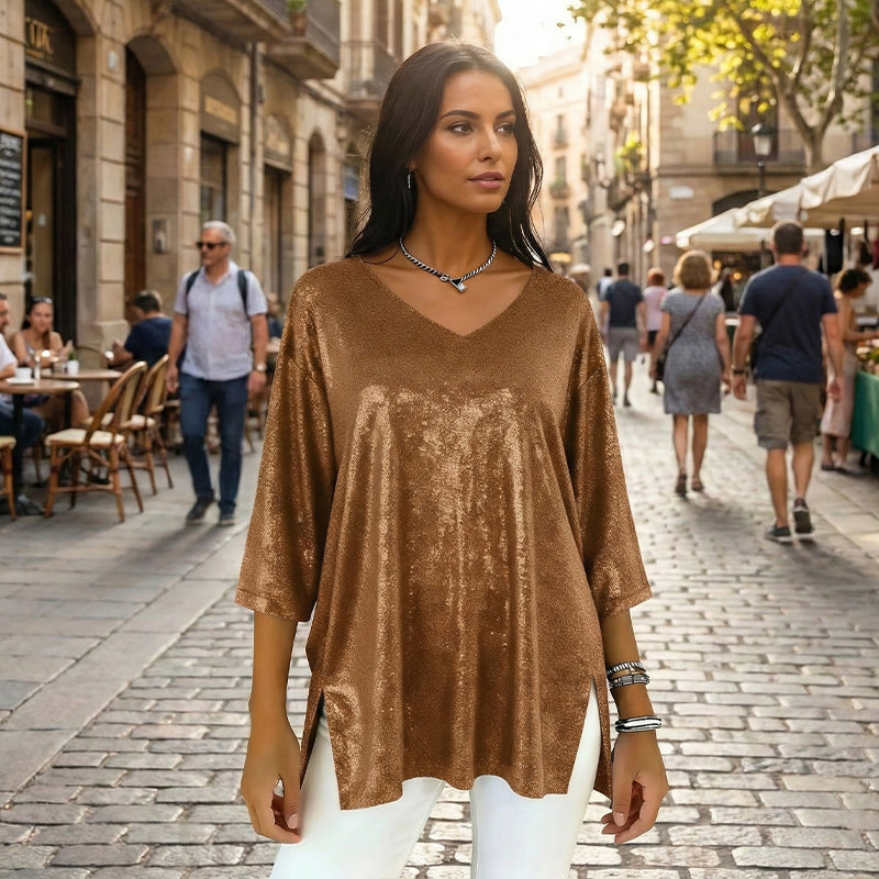 Women’s Glitter V-Neck Loose Top