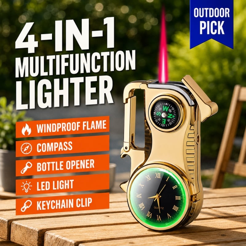 🔥HOT SALE🔥Multifunctional lighter with watch🔥 — — Watch/compass/keychain/bottle opener/cool lamp in one