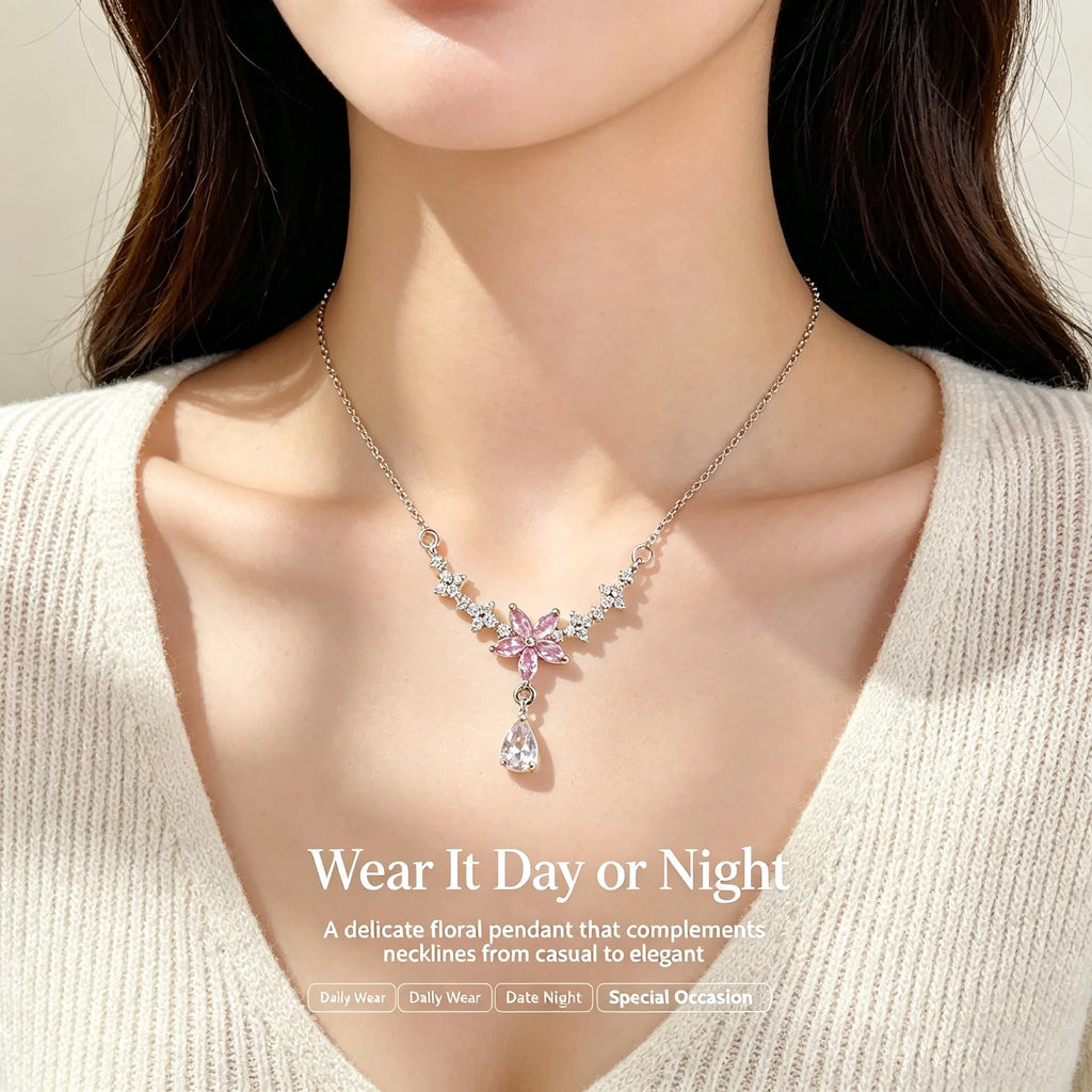 Sakura Star Teardrop Necklace - Glowing Collarbone Jewelry for Her