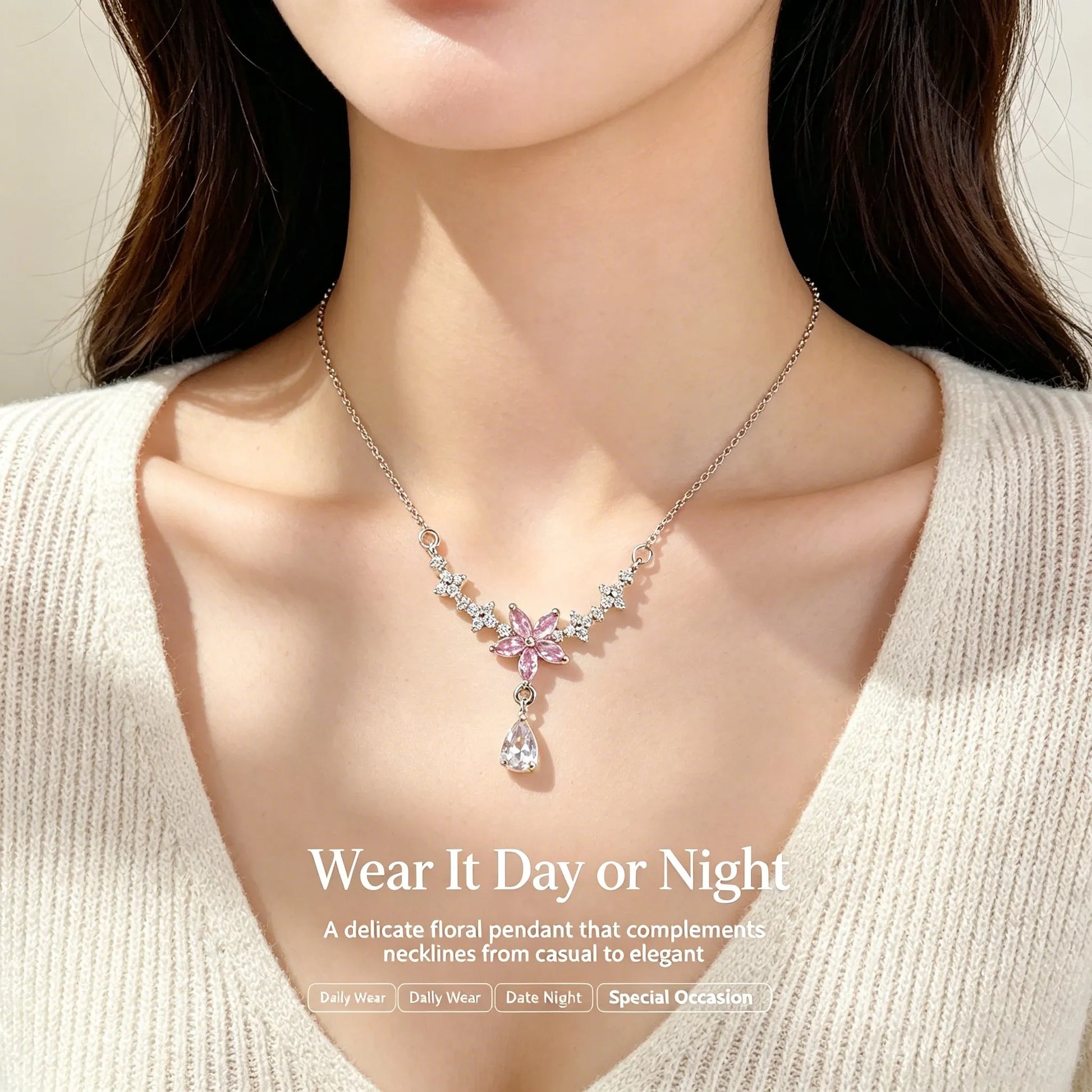 Sakura Star Teardrop Necklace - Glowing Collarbone Jewelry for Her