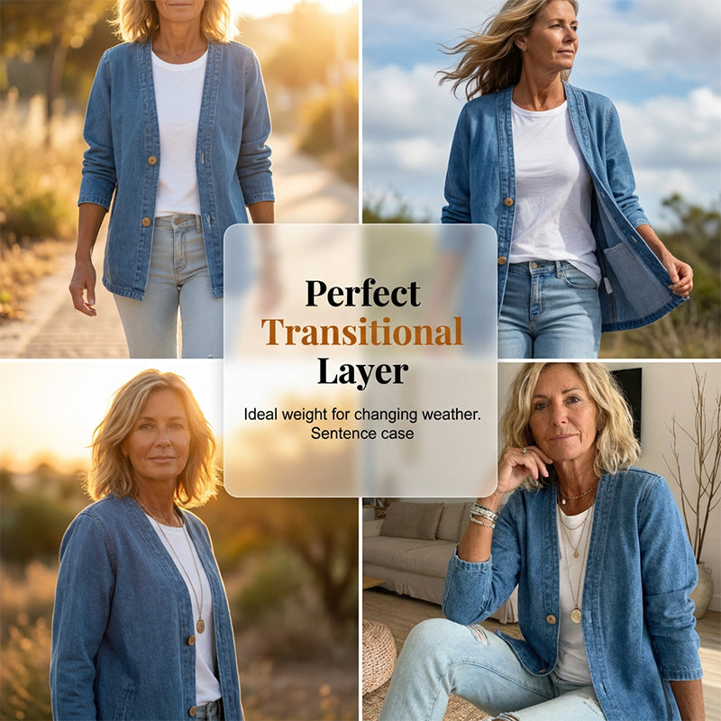 ✨ Women's Classic Button Front Denim Jacket – V-Neck, Breathable Fabric & Relaxed Fit 💙