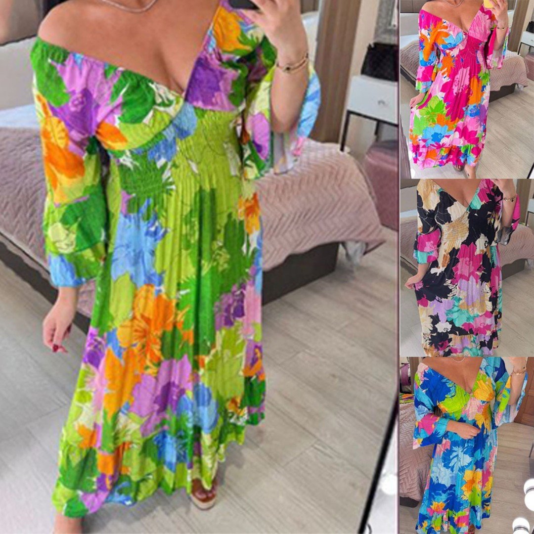 🔥 PROMOTION- SALE 49% OFF💃V-neck Floral Vacation Loose Dress
