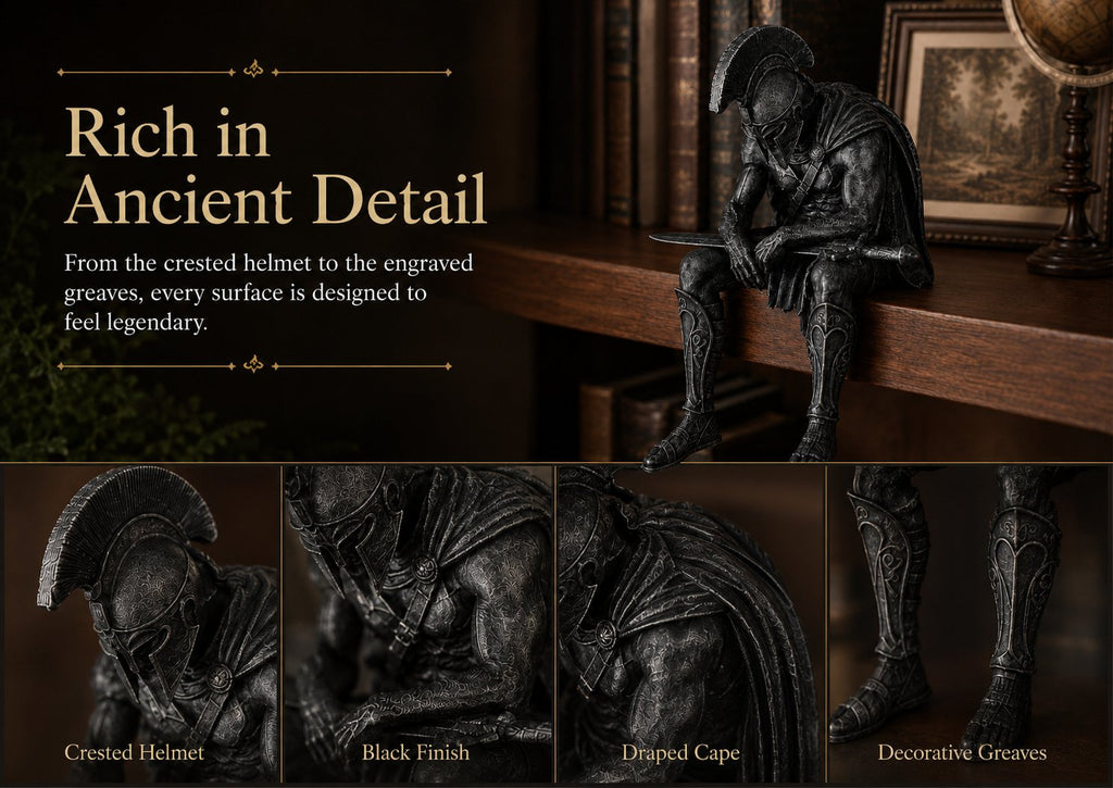 🎁 Ancient Greek Warrior Shelf Sitter – Unique Bookshelf Decor