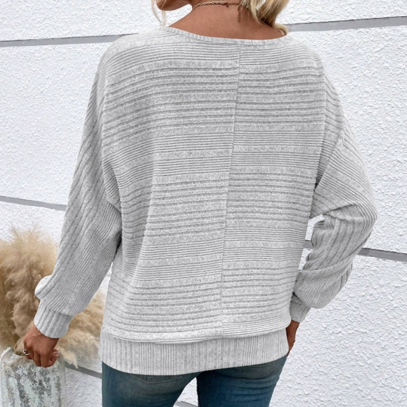 🌹Solid Round-Neck Striped Top with Long Sleeves