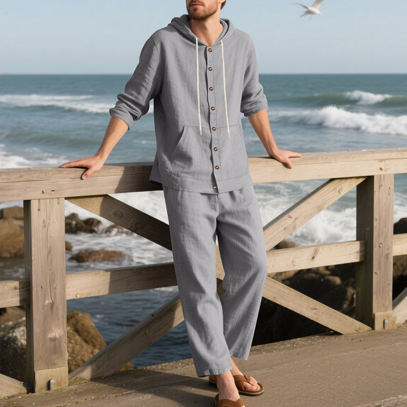 💥Men's Loose Hooded Long Sleeve Top & Wide-Leg Pants 2-Piece Set