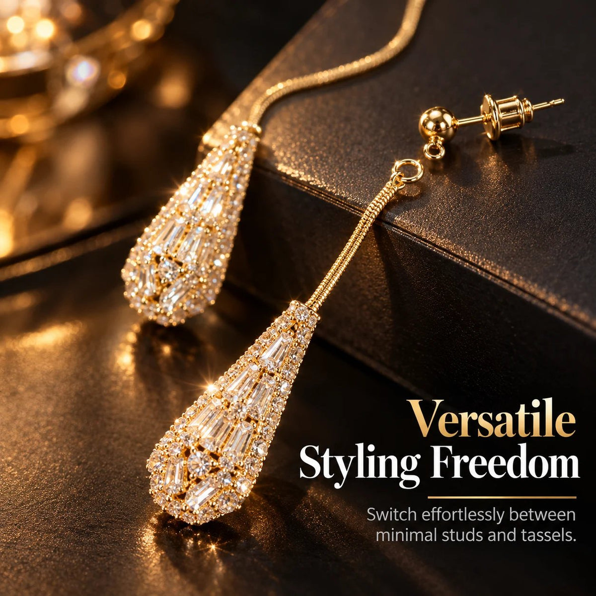 ✨Elegant Zircon Two-Way Teardrop Tassel Earrings for Women💖