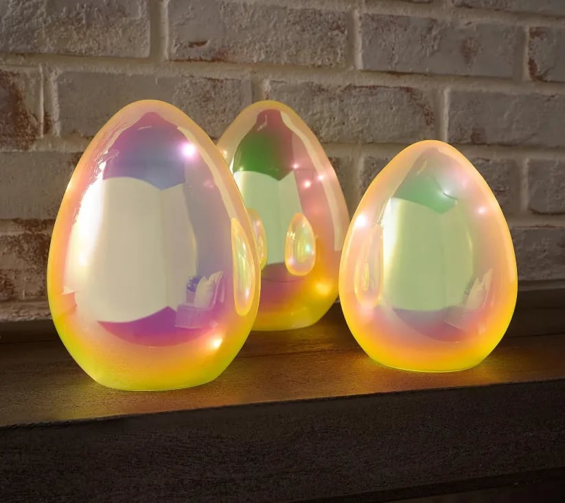 🎁Easter Decor - Glowing Pearlescent Glass Egg Trio with Fairy Lights