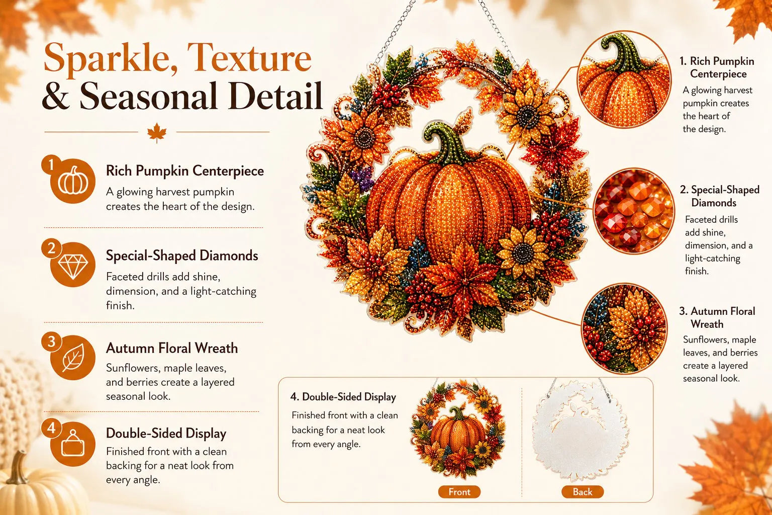 🍂✨Autumn Harvest Pumpkin Diamond Art Hanging Ornament Kit