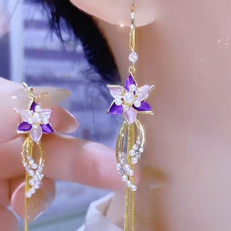 🔥🔥Elegant Purple Flower Tassel Earrings