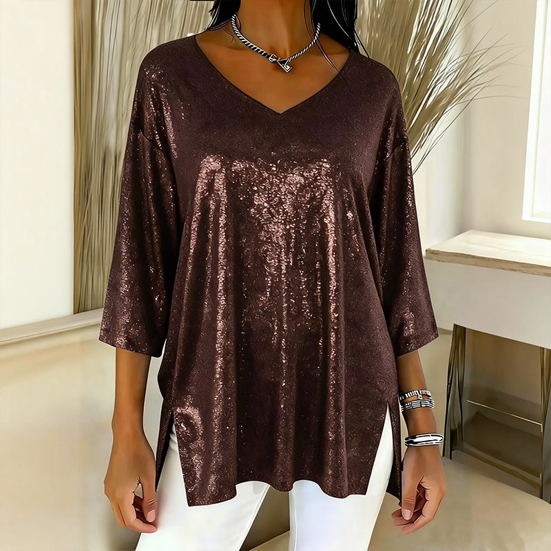 Women’s Glitter V-Neck Loose Top