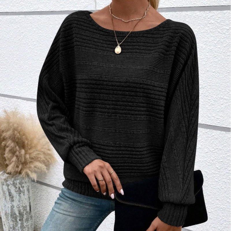🌹Solid Round-Neck Striped Top with Long Sleeves