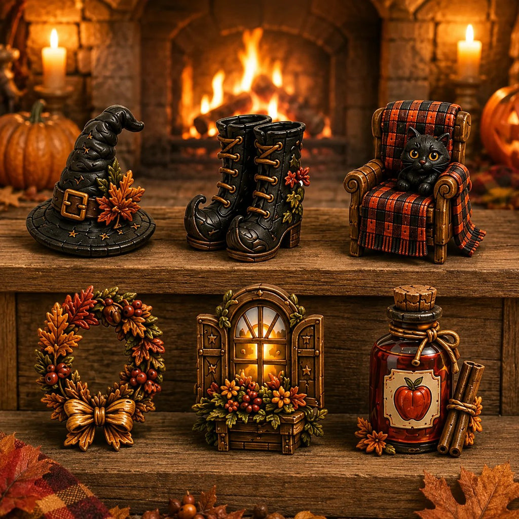 24 Cozy Witchy Miniatures, Black Cat Collectibles & Magical Fall Cottage Surprises, Acrylic Charms Blind Box