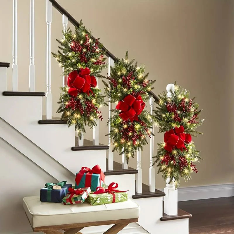 [🎅Final 3-hour Preferential Deal 🎅]🌲Christmas Cordless Stairway Swag Teardrop Trim Wreath