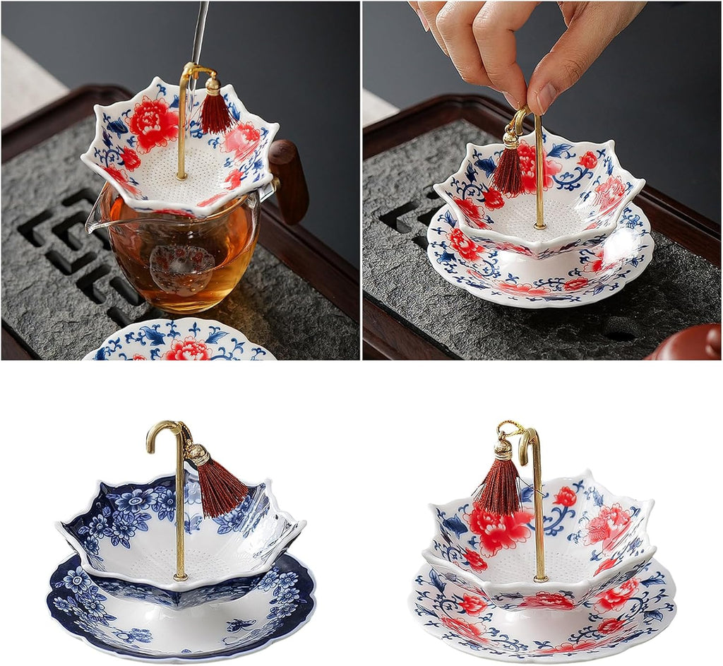☕5thousand years Blue and White Porcelain Umbrella Tea Infuser Set
