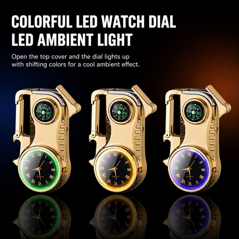 🔥HOT SALE🔥Multifunctional lighter with watch🔥 — — Watch/compass/keychain/bottle opener/cool lamp in one