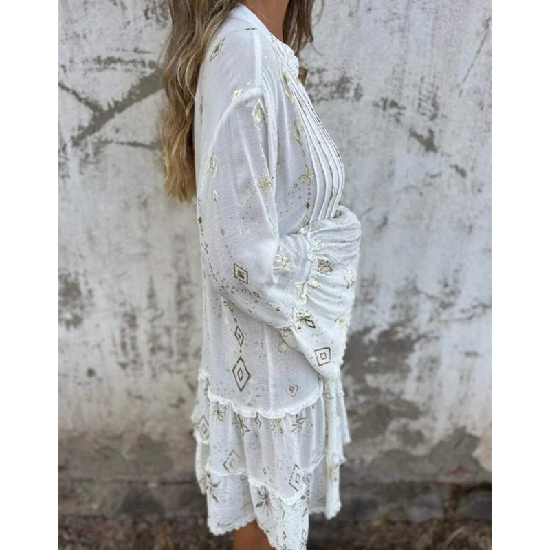 💖Women's Geometric Print Comfortable V-Neck Midi-Dress