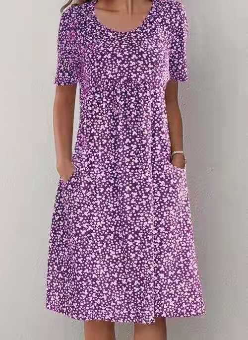 Casual Women Cotton Scoop Neck Floral Dress (8 Colors with Pockets)
