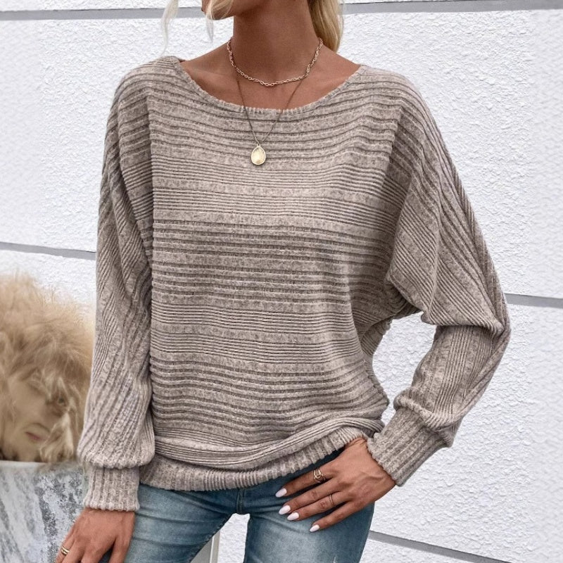 🌹Solid Round-Neck Striped Top with Long Sleeves